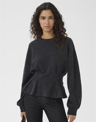 Gestuz - GZManzi Waist Pullover Strik - Deep Graphite Melange